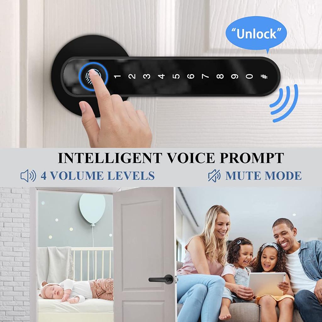 6 In 1 Tuya Smart Door Lock Remote Unlock Fingerprint Handle Lock HDB Password Door Lock Smart Door Knob Lock Apartment