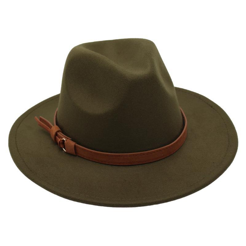 Top Hat Belt Buckle Model Jazz Hat Men'S And Women'S Concave Felt Hat Woolen Hat Fedora Hat