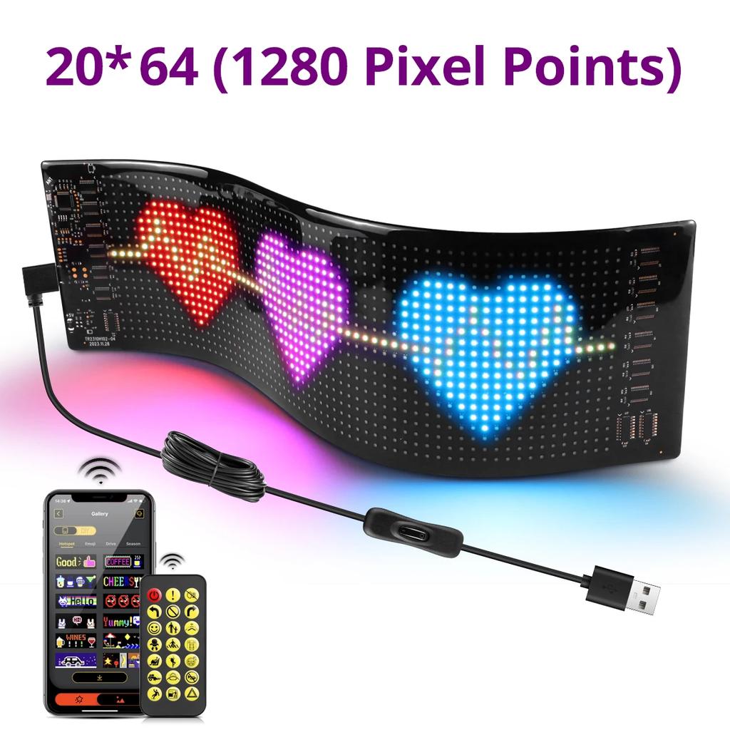 RGB LED Matrix Pixel Panel USB5V Bluetooth APP Addressable Pattern Graffiti Scrolling Text Animation Display Car Store Screen