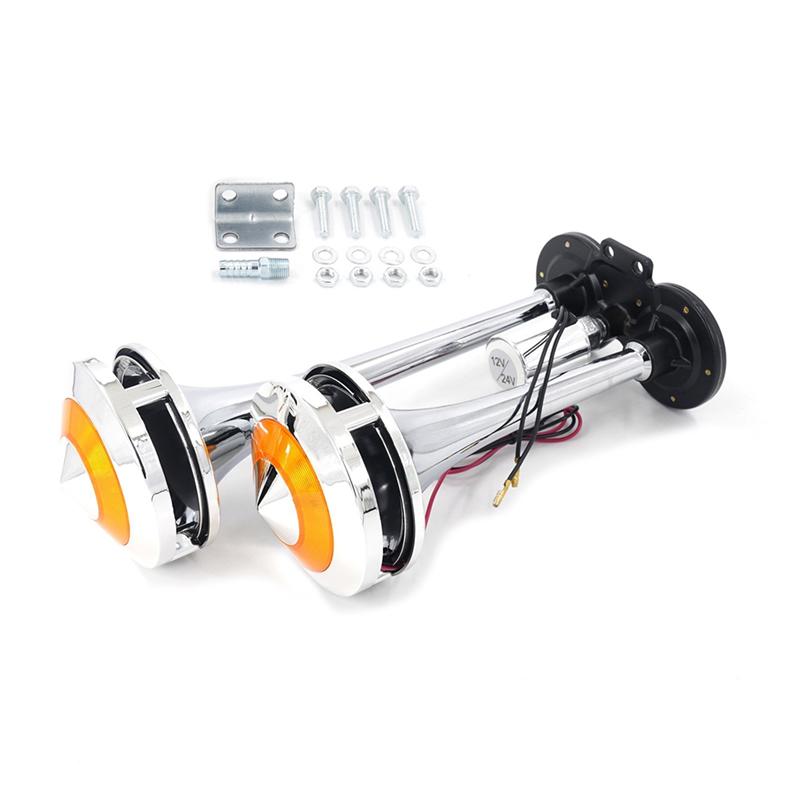 Universal 12V 24V Air Horn Whistle Air Source Electronic Control Double-Tube Lampshade Truck Double-Tone
