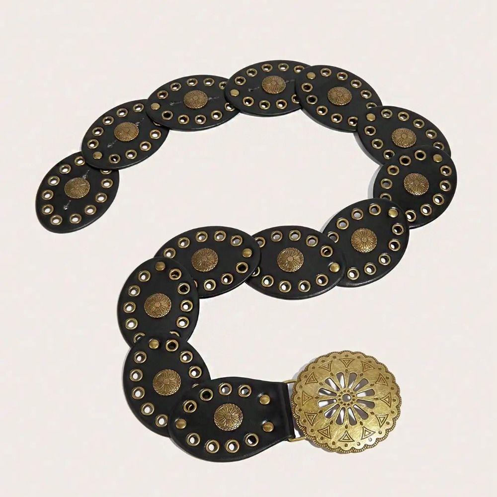 Round Hollow Out Belts Metal Ethnic Style Waistband Western Style Cowboy Belts  Waist Accessories