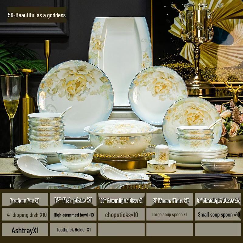 Handun Jingdezhen Bone China Dinnerware Set, 56-Piece