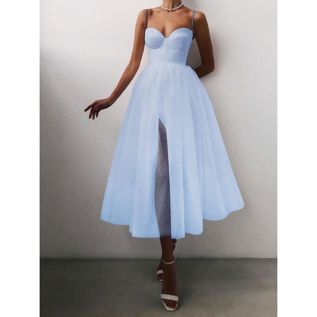 Frühling Sommer Neues Europäisches Amerikanisches Stil Damen Einfarbiges Netzarmband Kleid