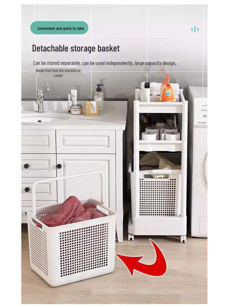 Movable Bathroom Storage Rack with Baskets and Handrails