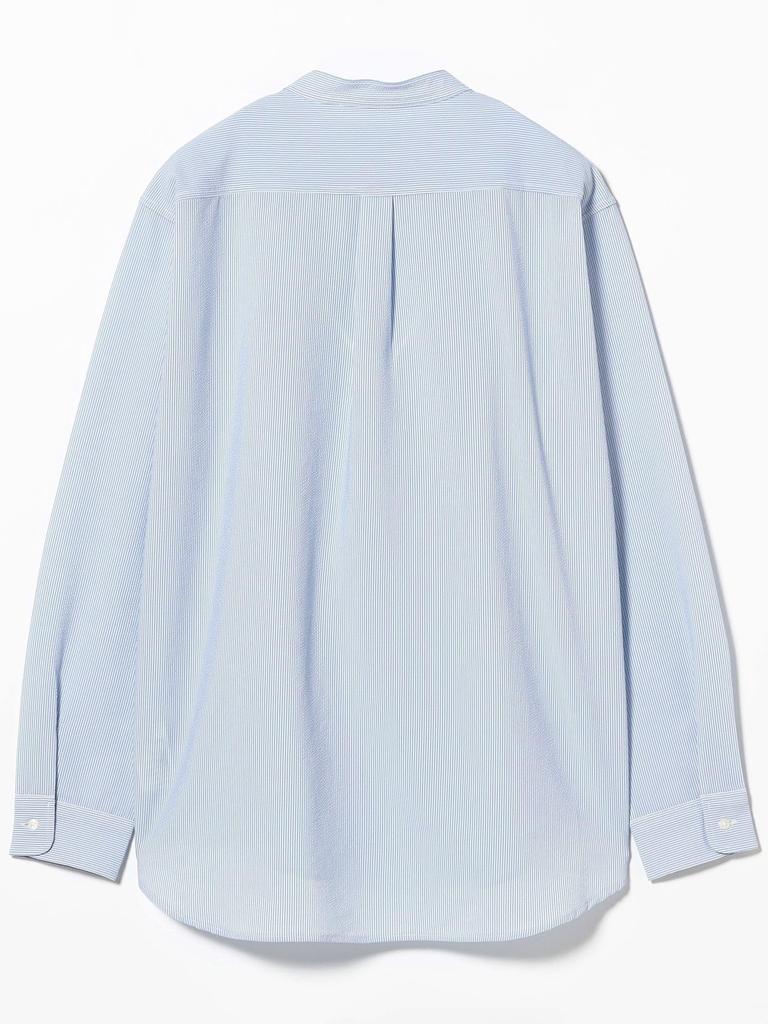 B:MING LIFE STORE by BEAMS Men's Large/Small Band Collar Shirt, Blue, Stretchy, Size M (92110163286)