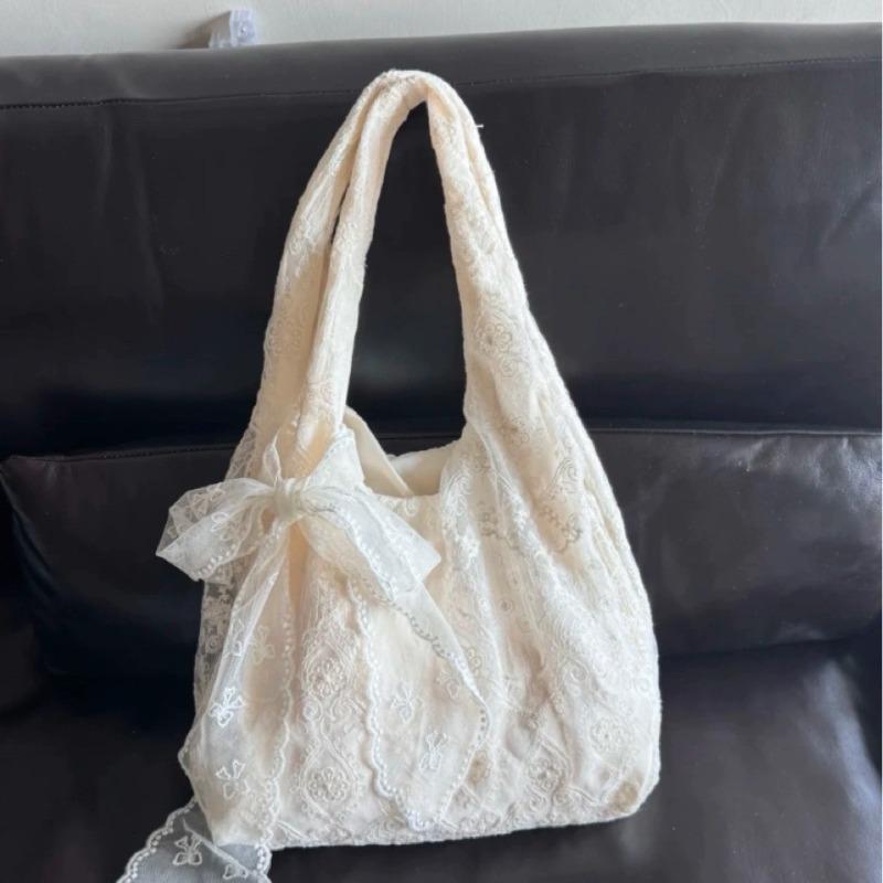 Korean Small Fresh Lace Flower Canvas Bag Women's New Large-capacity Shoulder Support Bag Commuter Armpit Bag