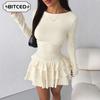 Fashion Autumn Winter Solid Color Print Long Sleeve O-Neck Casual Dresses Unique Design