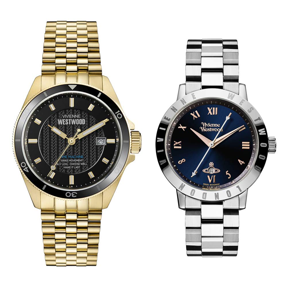 

Vivienne Westwood Storage Box Pair Watches for Men and Gold and Stainless Steel VV181BKGDVV152NVSL Women, Silver, Bracelet, [Used]