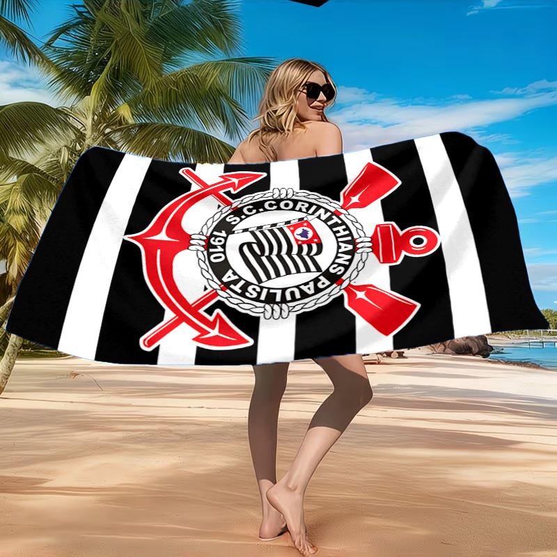 Sport Club Football Crest Printed Microfiber Beach Towel, Soft And Absorbent, Quick-Dry, Ideal for Summer Travel, Beach Essential, Swimming Pool