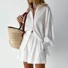 2024 Autumn Women's Jacquard Puff Sleeve Blouse and Shorts Set - European & American Casual Chic
