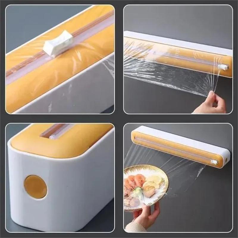 2 In 1 Plastic Wrap Cutter Cling Film Dispenser Tin Paper Aluminum Foil Parchment Paper Storage Cutting Box Kitchen Package Tool