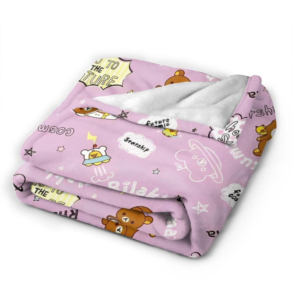 Rilakkuma Korilakkuma Cute Bear Knitted Blankets Flannel Kiiroitori Cartoon Ultra-Soft Throw Blanket Outdoor Quilt Multifunction