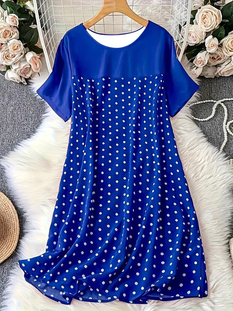 New Spring Summer Polka Dot Crew Neck Short Sleeve Nightdress Comfortable Dress Women's Clothing