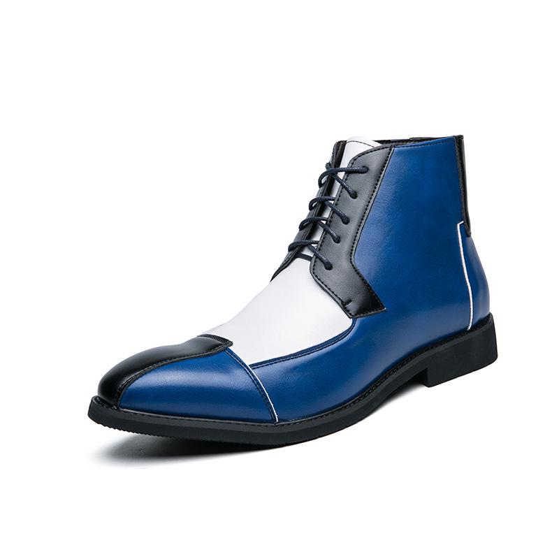 Men's Plus Size Retro High-Top Color Block Leather Shoes - Formal and Casual Trendy Footwear.