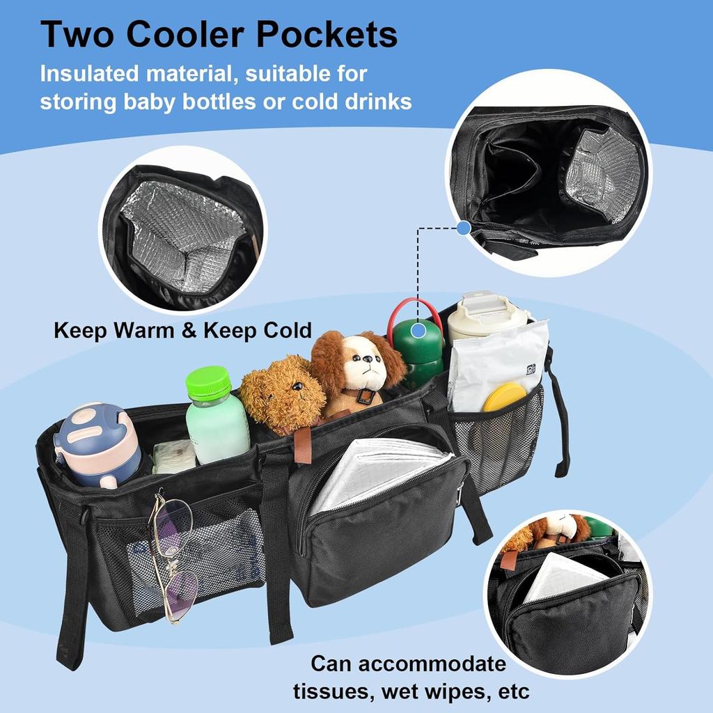 Double Stroller Organizer - Double Stroller Caddy Organizer Compatible with Bob Double Stroller Double Jogging Stroller Accessories with Cooler
