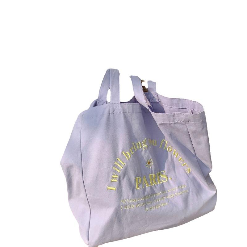 2 Wind Ladies Canvas Bag Letter Embroidered Shoulder Bag Large Capacity Student Tote Bag Shopping Bag