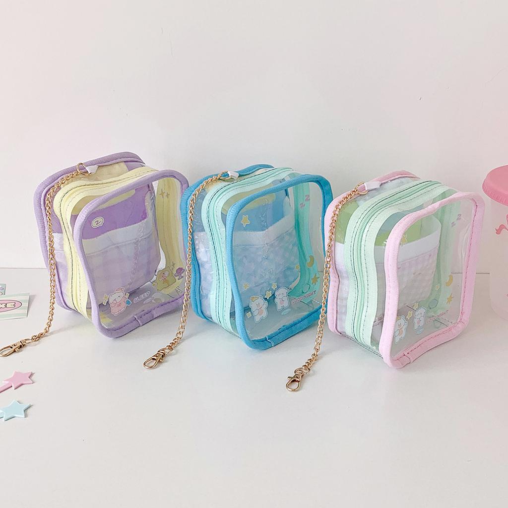 Cartoon Printed PVC Clear Bag Multiple Pockets Lightweight Carryall Kids Activity Display Bag For Daily Essential