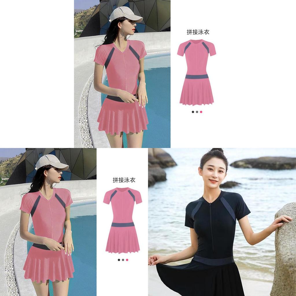 Summer Pool Dress With Collared Splicing Pattern For Beach Vacation And Yoga Practice