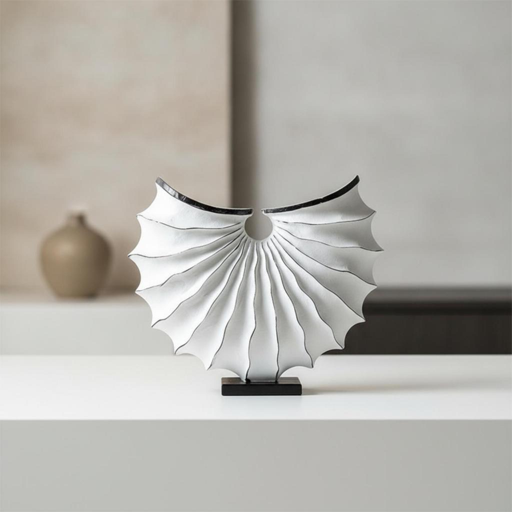 Geometric Shell Sculpture Matte with Base Black for Mantel, Homeowners
