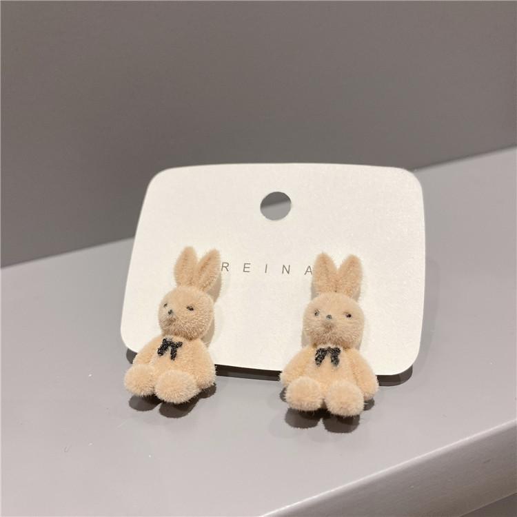 New Fluffy Rabbit Drop Earrings White Plush Cute Animal Earrings For Women Girls Korean Jewelry Brincos New Year Gifts