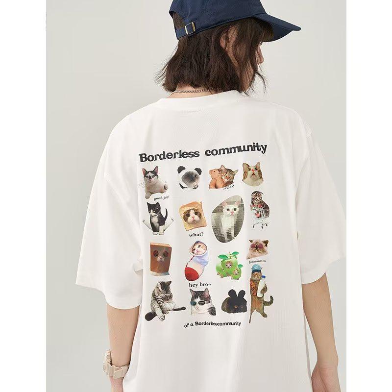 Damen Sommer T-Shirt mit Graffiti-Print im Distressed-Look - Locker geschnitten, kurzärmlig, High-Street-Stil