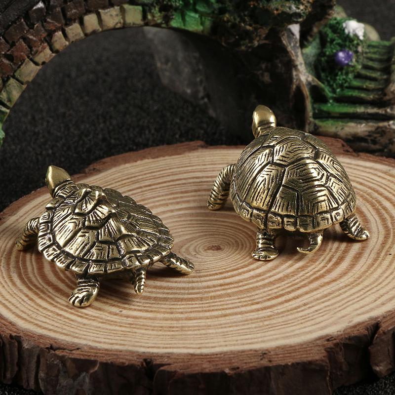 Glückliche kleine Geld-Schildkröte Retro Schildkrötenstatue Desktop-Ornamente Massivkupfer Schildkrötenfiguren Heimdekoration