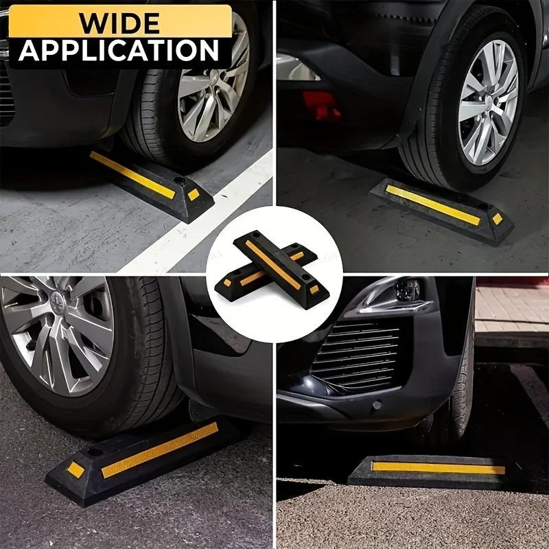 Anti Slip Garage Parking Wheel Stopper Rubber Car Tire Chock with High Visibility Yellow Stripes for All Cars Trucks 1/2Pcs