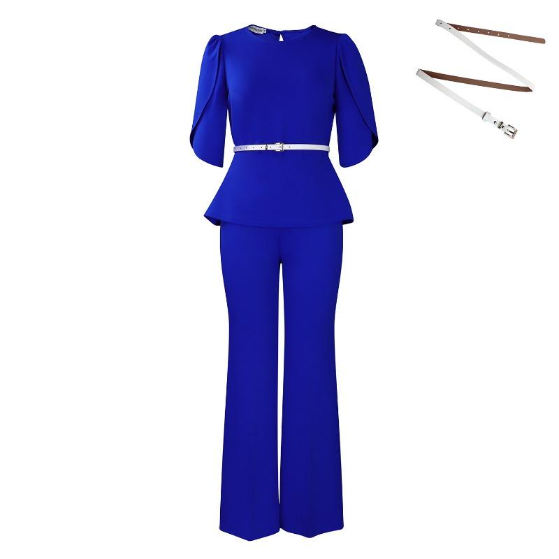 

Women s new fashion temperament elegant solid color top wide leg pants two-piece set XXXL