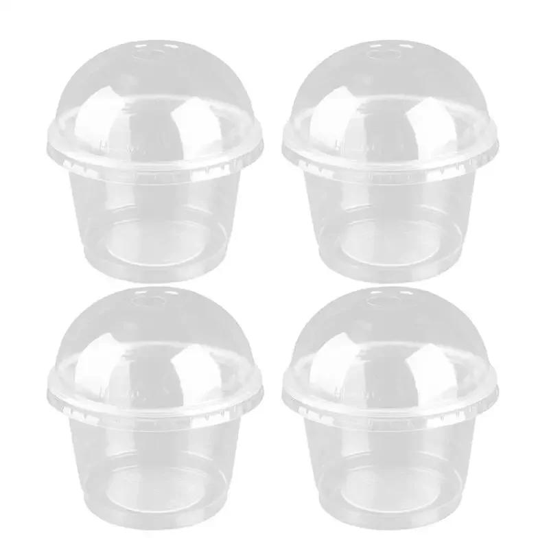 Transparent Plastic Dessert Bowl Container With Lid, 250ml Disposable Plastic Cups With Lids, For Bar Cafe Home Party, Salad Cup