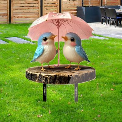 Garden Stake Welcome Birds Yard Sign, Animal Sculpture Pathway Decor, 2D Plaque Lawn Sign for