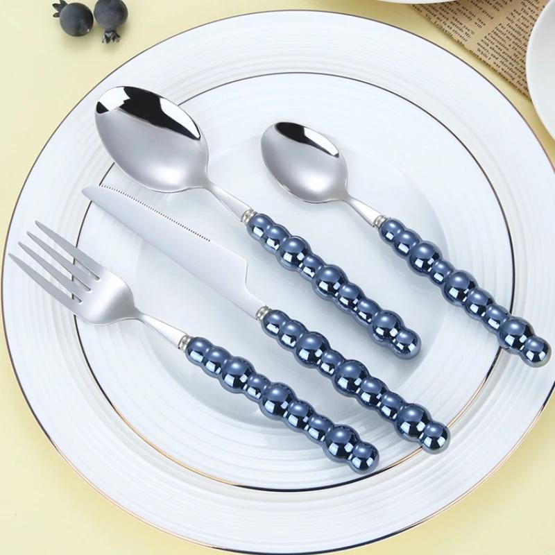 4Pcs/Set Luxury Dinnerware Stainless Steel Spoon and Fork Ceramic Pearl Handle Western Silver Cutlery High-looking Tableware