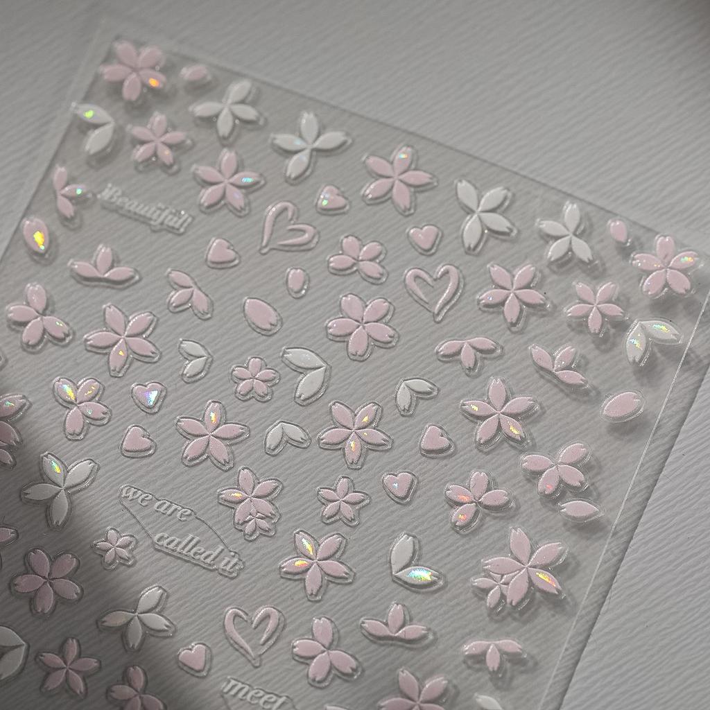 Pink Cherry Blossom Iridescent Shell Nail Stickers with Adhesive Backing - YT3656