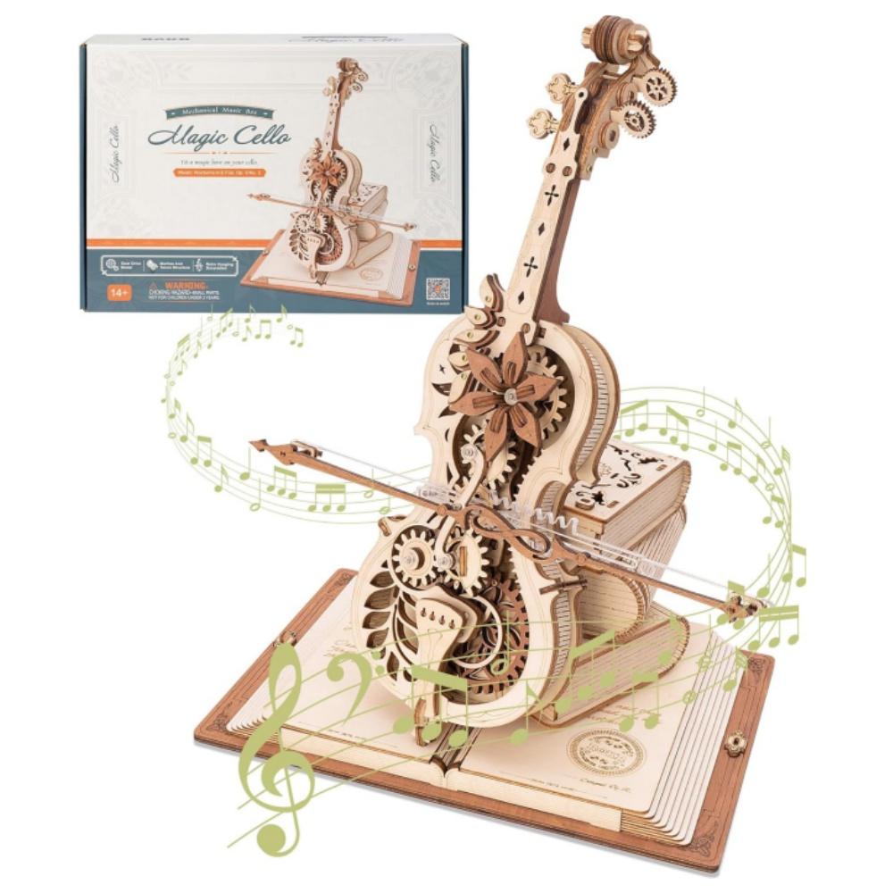 Robotime Dřevěné hudební boxy Puzzle AMK63 Kouzelný violoncellový dům Dárek k nastěhování Hobby sada Hračka Domácí dekorace pro dospělé teenagery