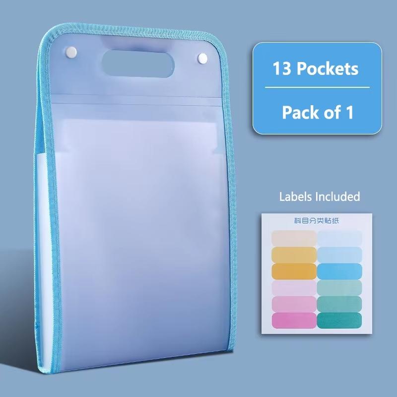 13-Pocket Translucent Expanding Accordion File Organizer with Labels, A4 Letter Size Paper Folder for Office School Home Accessories