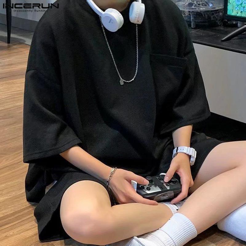 INCERUN Two Pieces Oversized Men Summer Short Sleeve T-Shirts and Loose Shorts Outfits Sets