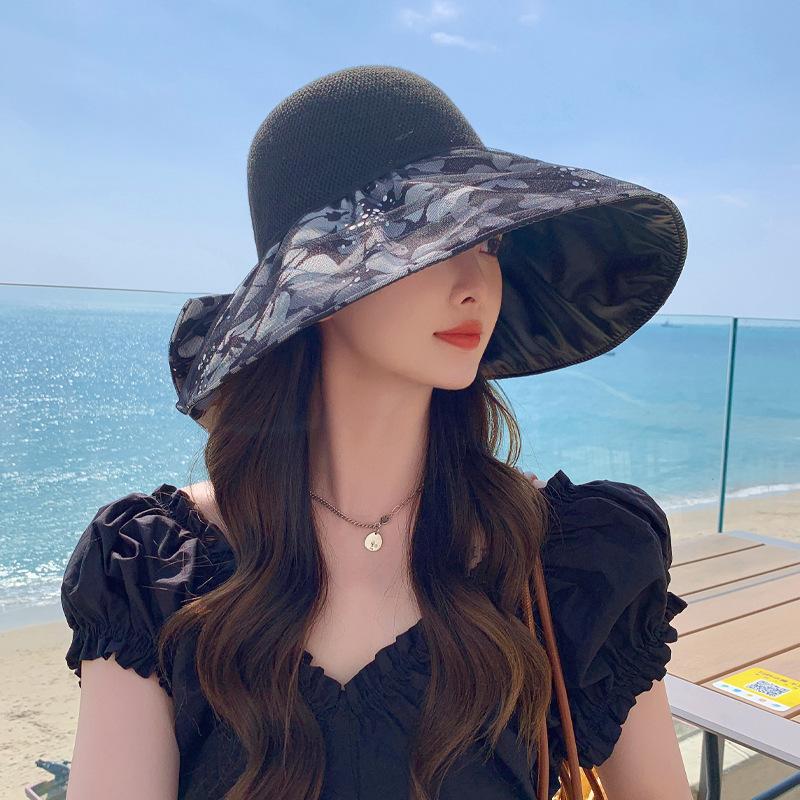 Hat Women's Colored Glue Sun Protection Sun Hat Temperament Bow Lace Yarn Bucket Hat Mesh Breathable Sun Hat