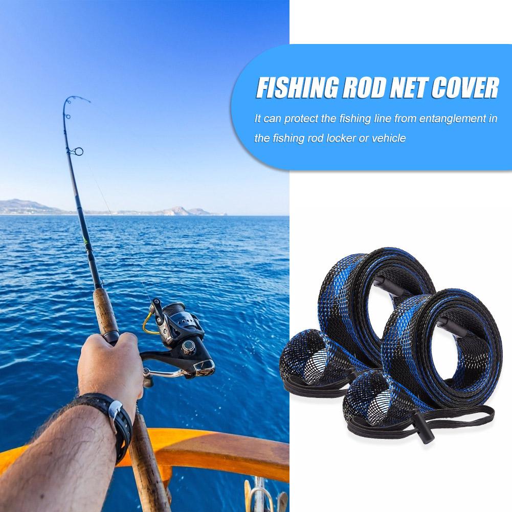 2Pcs Fishing Pole Protective Socks with Lanyard 32mm Braided Mesh Rod Protector Elastic for Casting Sea Fishing Spinning Rod