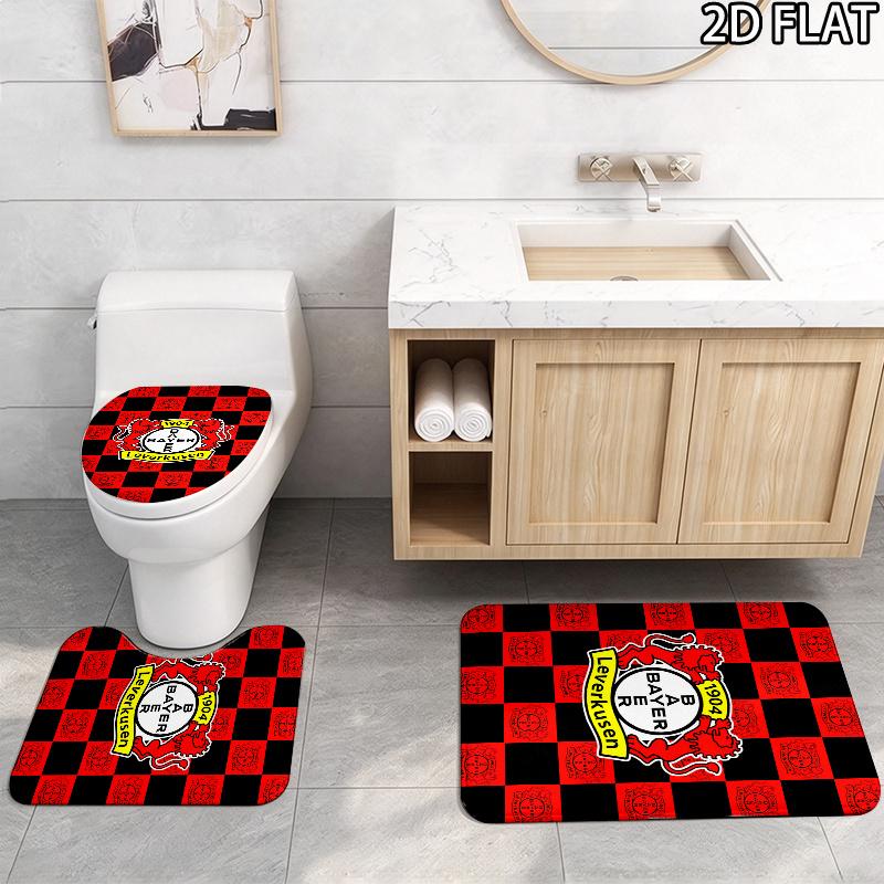 Bayer 04 Leverkusen Pattern 3Pcs Bathroom Rug Set, Non Slip Absorbent Bath Mat, Contour Mat & Toilet Lid Cover, Bathroom Decor