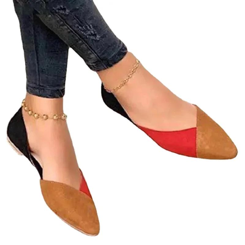 Shoes for Women 2026 Brand Slip On Women's Flats Autumn Pointed Toe Mixed Colors Flock Shallow Mouth Low-heeled Shoes Women