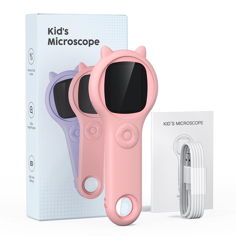 500X Pocket Handheld Microscope Children Microscope With Game Mode 8 LED Electric Magnifier Mini 2 Inch IPS Screen Microscope