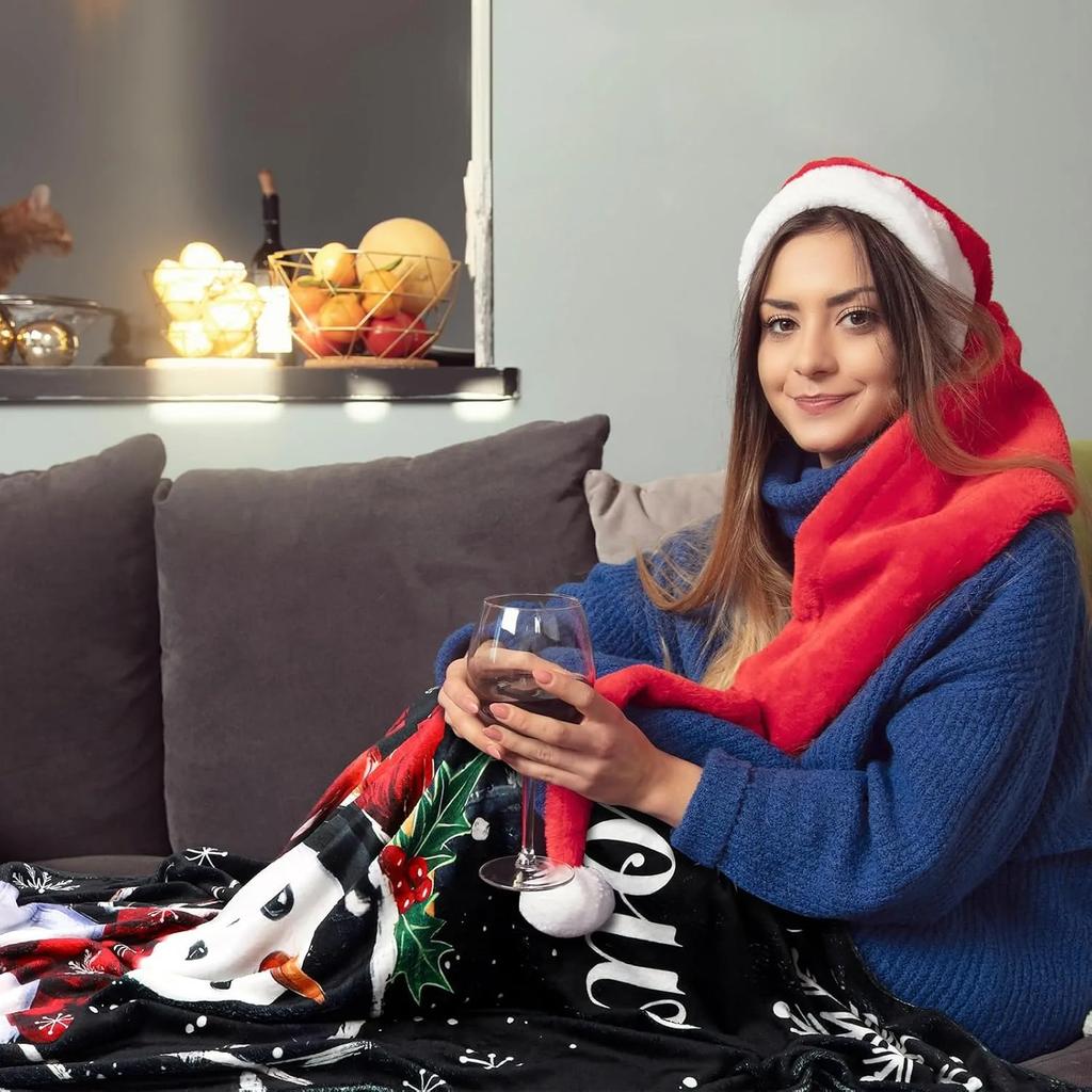 1Pc Throw Merry Christmas Snow Snowman Flannel Blanket For Couch Bed Sofa  Snowflakess Comfy Warm Blankets For Christmas Gifts