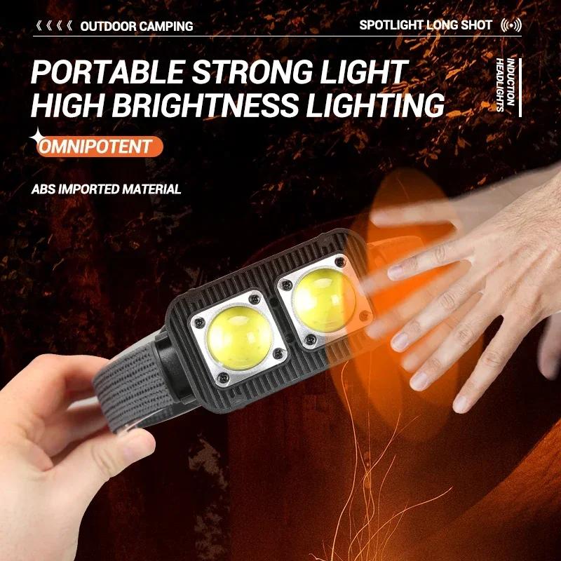

Intelligent Induction COB Headlight Red Light Warning LED Light Portable Headlamp USB Rechargeable Head Lamp Waterproof