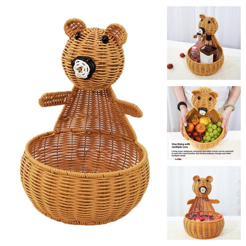 Multifunctional Kitchen Storage Basket Plastic Construction Imitation Rattan Woven Organizers For Fruits Snacks Display
