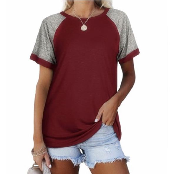 2026 Spring/Summer New Round Neck Color Block Short Sleeve Women's T-Shirt Top