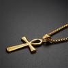Egyptian Ankh Cross Necklaces Pendants Gold Color Stainless Steel Hieroglyphs Amulet Necklaces For Women Men Egypt Jewelry Gifts