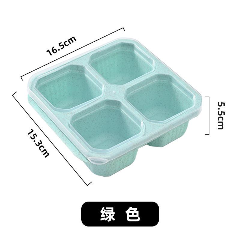 Wheat Straw Four Grid Snack Box, Candy and Nut Refrigerator, Fresh-keeping Storage Box, Sealed and Separated Fruit Fresh-keeping Box