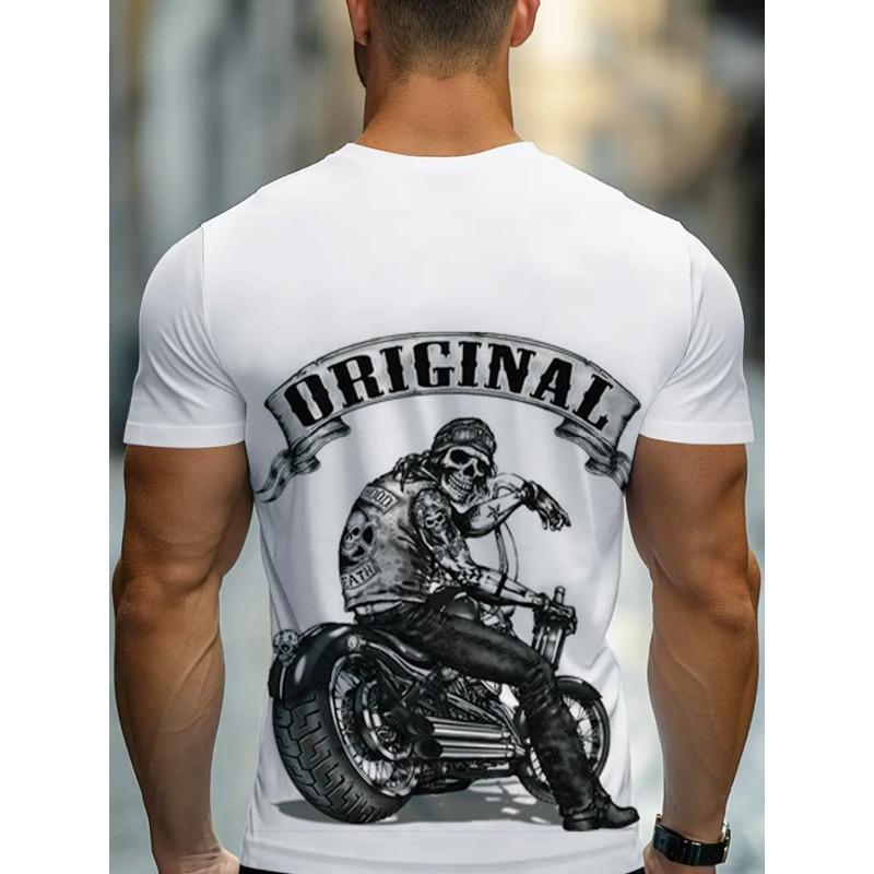 Evropské velikosti Velmi žádané Prémiové pánské ležérní sportovní tričko s stylovým grafickým motivem lebky jezdce - Ideální pro pohodlí i módu.