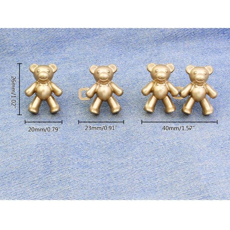 2Pcs Adjustable Jean Button Pins, Bear Shaped Waist Tightener Instant Jean Buttons for Jeans Pants, No Sewing Required