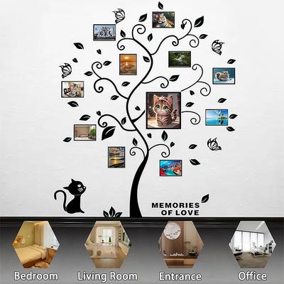 Acryl Aufkleber Katze Fotorahmen Baum Wanddeko Chic 3D Wandaufkleber DIY Künstlerische Heimdekoration Wandsticker Fotorahmen Baum