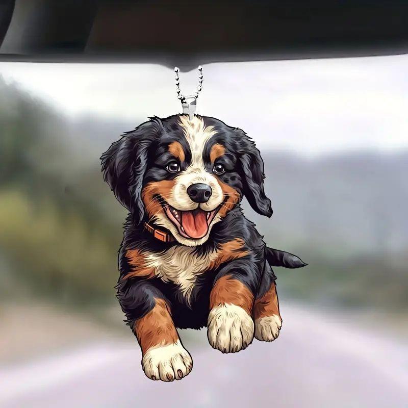 Playful Cartoon Black Dog Acrylic Car Charm For Whimsical Auto Interior Style